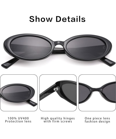 Retro Oval Sunglasses for Women Men Vintage Small Frame Sun Glasses 90s Style Shades A3 Black / Black + Transparent Brown / B...