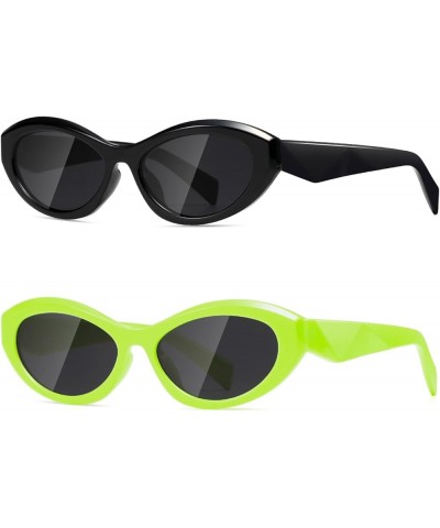 Sunglasses Womens Trend Men Retro Oval Sunnies Fashion Sun Glasses Shades Black+fluorescent Green $11.99 Oval