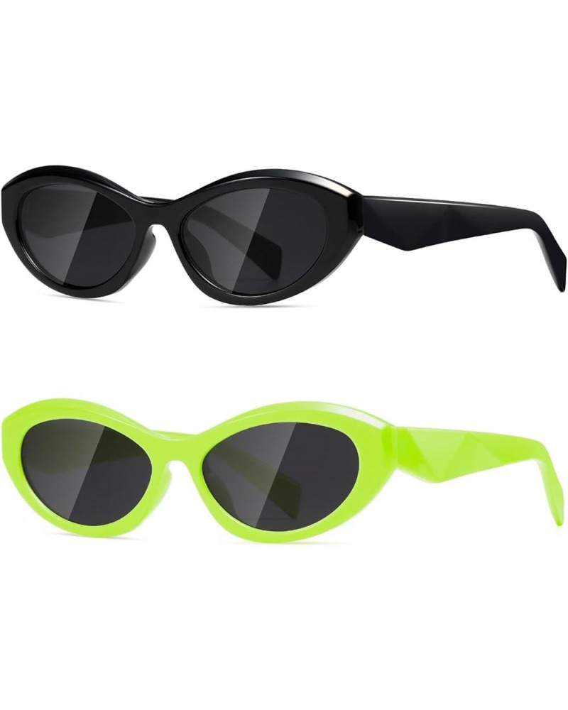 Sunglasses Womens Trend Men Retro Oval Sunnies Fashion Sun Glasses Shades Black+fluorescent Green $11.99 Oval