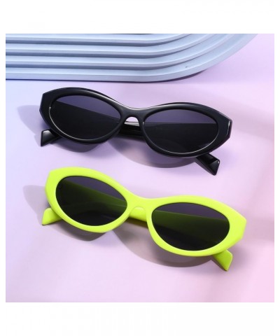 Sunglasses Womens Trend Men Retro Oval Sunnies Fashion Sun Glasses Shades Black+fluorescent Green $11.99 Oval