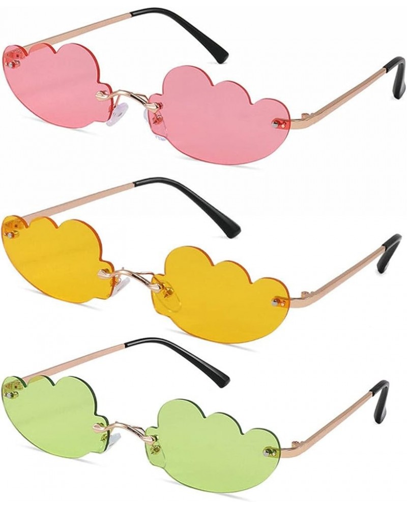 Rimless Cute polarized Sunglasses For Women Trendy Vintage 90s halloween Sunglasses Funny Cloud Shaped Disco party Glasses 3p...