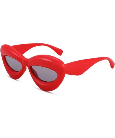 Trendy Lip Y2k Sunglasses for Women Men Fashion Cat Eye Punk Hip Hop Shades A1 Red / Grey $5.49 Rimless