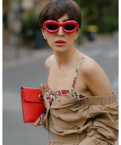 Trendy Lip Y2k Sunglasses for Women Men Fashion Cat Eye Punk Hip Hop Shades A1 Red / Grey $5.49 Rimless