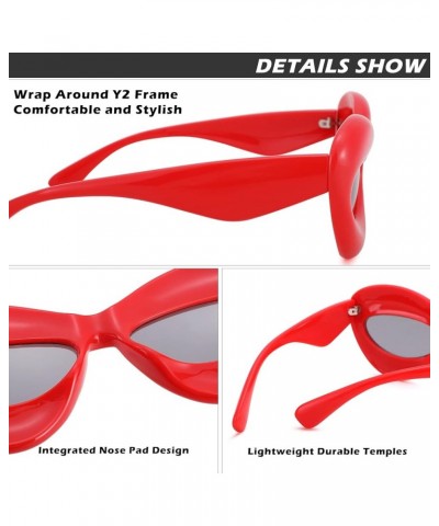 Trendy Lip Y2k Sunglasses for Women Men Fashion Cat Eye Punk Hip Hop Shades A1 Red / Grey $5.49 Rimless