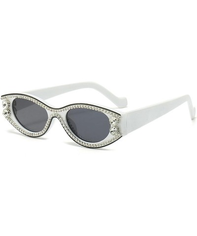 2023 Fashion Women Sunglasses Rhinestone Crystal Small Oval Frame Rapper Hiphop Cat Sun Glasses Men White $11.01 Oval