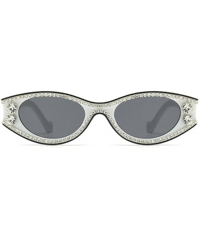 2023 Fashion Women Sunglasses Rhinestone Crystal Small Oval Frame Rapper Hiphop Cat Sun Glasses Men White $11.01 Oval