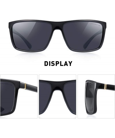 Rectangular Polarized Sports Sunglasses for Men Women Cycling Driving Fishing UV400 Protection S8225 Black Frame/Gold Metal/B...