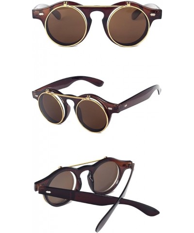 Plastic Classic Flip-up Lens Pantos Round Sunglasses Small Size Brown brown $11.96 Round