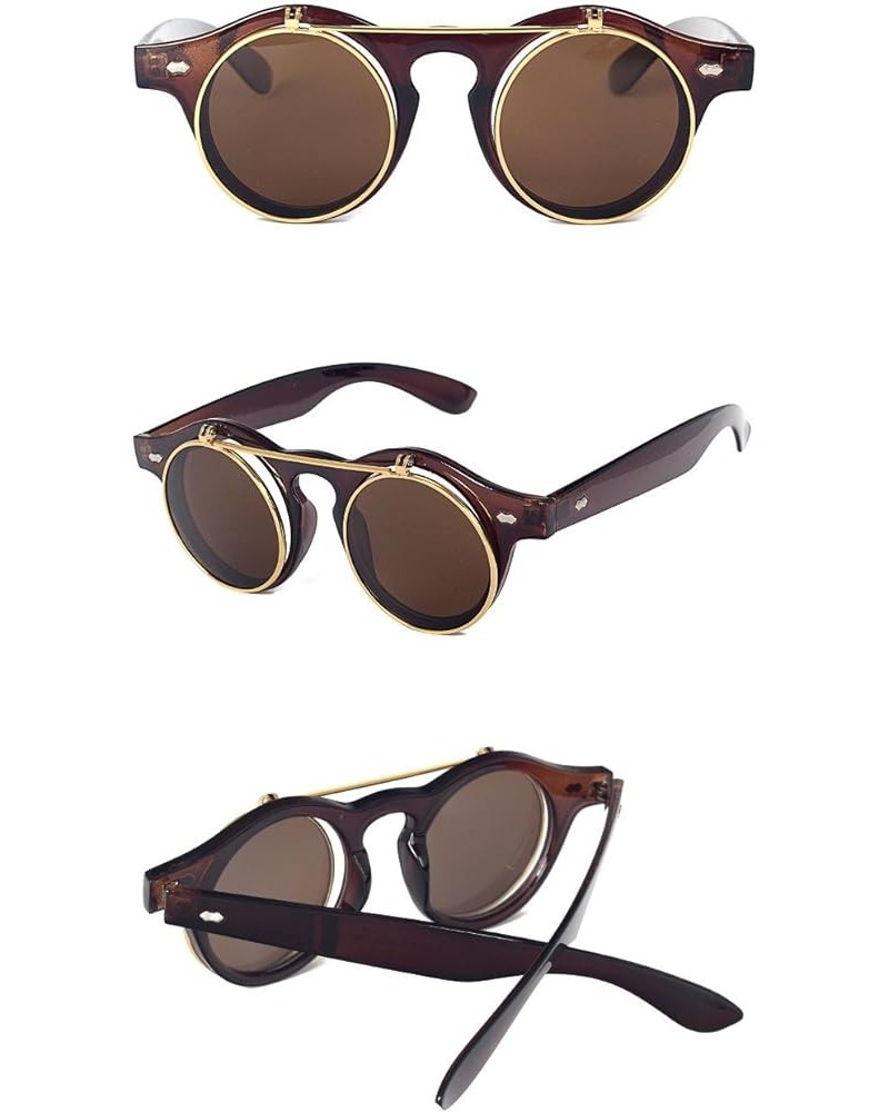 Plastic Classic Flip-up Lens Pantos Round Sunglasses Small Size Brown brown $11.96 Round