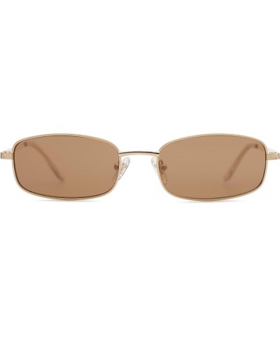 Small Y2k Narrow Rectangle Sunglasses Womens Mens Retro 80s 90s UV400 Sunnies SJ1187 Gold/Light Brown $10.59 Rectangular