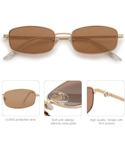 Small Y2k Narrow Rectangle Sunglasses Womens Mens Retro 80s 90s UV400 Sunnies SJ1187 Gold/Light Brown $10.59 Rectangular