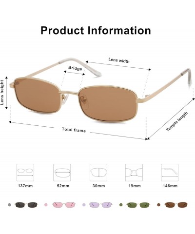 Small Y2k Narrow Rectangle Sunglasses Womens Mens Retro 80s 90s UV400 Sunnies SJ1187 Gold/Light Brown $10.59 Rectangular