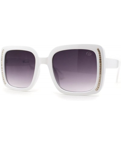 Subtle Rhinestone Jewel Chain Trim Rectangle Mod Butterfly Sunglasses White / Smoke $10.99 Butterfly