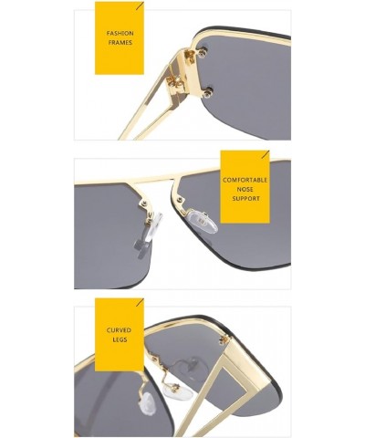 Pilot Sunglasses Women Men Trendy Rimless Frame Retro Square Shades Female Large Metal Sun Glasses UV400 Blue $9.32 Pilot