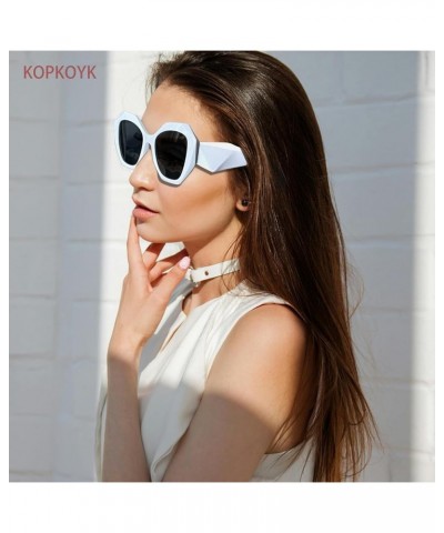 Trendy Sunglasses for Women Men Retro Polygon Designer Inspired Sun Glasses Hexagonal Shades White $10.79 Oversized