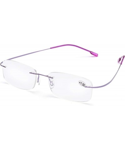 Memory Lightweight Titanium Stainless Steel Rimless Reading Glasses with Light Lenses 1004 Purple $9.90 Rectangular