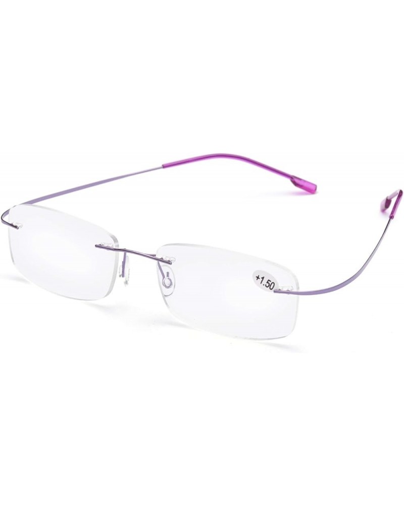 Memory Lightweight Titanium Stainless Steel Rimless Reading Glasses with Light Lenses 1004 Purple $9.90 Rectangular