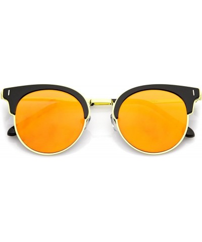 Modern Half Frame Round Colored Mirror Flat Lens Horn Rimmed Sunglasses 49mm Black-gold / Orange Mirror $10.39 Wayfarer