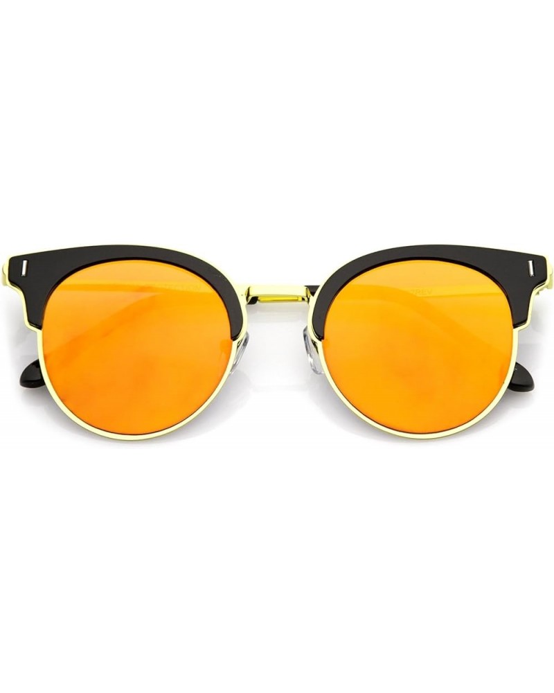 Modern Half Frame Round Colored Mirror Flat Lens Horn Rimmed Sunglasses 49mm Black-gold / Orange Mirror $10.39 Wayfarer