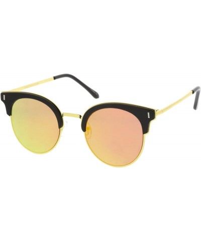 Modern Half Frame Round Colored Mirror Flat Lens Horn Rimmed Sunglasses 49mm Black-gold / Orange Mirror $10.39 Wayfarer