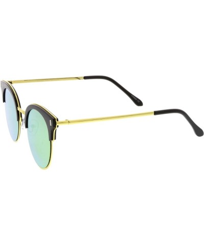 Modern Half Frame Round Colored Mirror Flat Lens Horn Rimmed Sunglasses 49mm Black-gold / Orange Mirror $10.39 Wayfarer