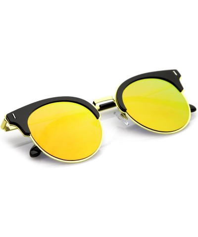 Modern Half Frame Round Colored Mirror Flat Lens Horn Rimmed Sunglasses 49mm Black-gold / Orange Mirror $10.39 Wayfarer