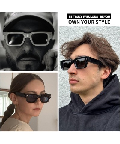 Retro Square Sunglasses for Men Women Fashion Rectangle Sun Glasses Black Shades White $11.59 Square