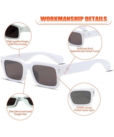 Retro Square Sunglasses for Men Women Fashion Rectangle Sun Glasses Black Shades White $11.59 Square