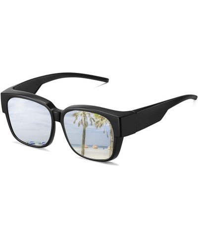 Polarized Wrap Around Sunglasses Fit Over Prescription Glasses for Men Women Silver Mirror $9.00 Rectangular