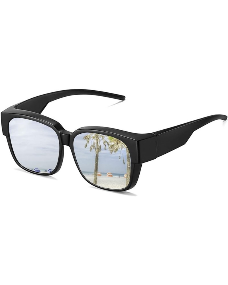 Polarized Wrap Around Sunglasses Fit Over Prescription Glasses for Men Women Silver Mirror $9.00 Rectangular