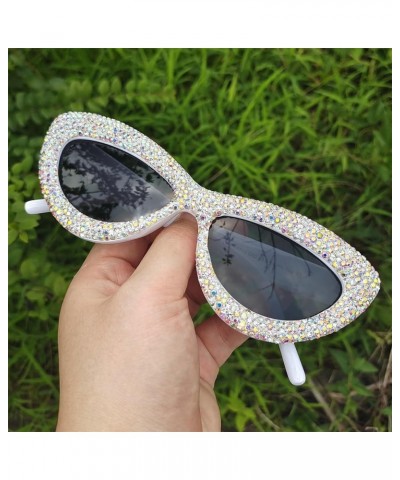 Luxury Fine Shimmering Rhinestone Cat Eye Sunglasses for Women Bling Diamond Sun Glasses 2pcs White+yellow $10.24 Cat Eye