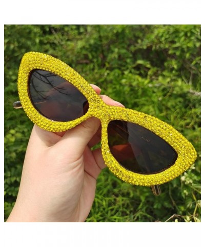 Luxury Fine Shimmering Rhinestone Cat Eye Sunglasses for Women Bling Diamond Sun Glasses 2pcs White+yellow $10.24 Cat Eye