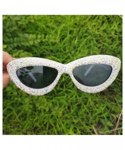 Luxury Fine Shimmering Rhinestone Cat Eye Sunglasses for Women Bling Diamond Sun Glasses 2pcs White+yellow $10.24 Cat Eye