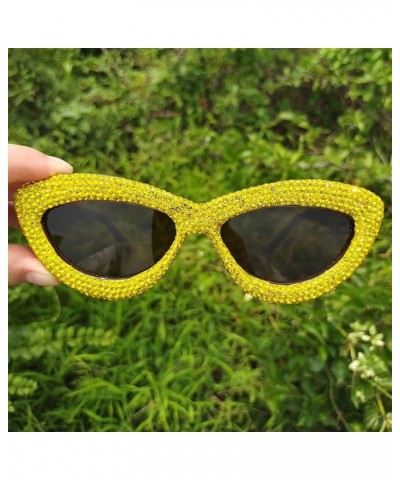 Luxury Fine Shimmering Rhinestone Cat Eye Sunglasses for Women Bling Diamond Sun Glasses 2pcs White+yellow $10.24 Cat Eye