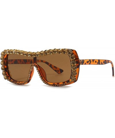 Square Diamond Sunglasses Women 2023 Fashion Rhinestone Sunglasses Men Punk Shades Glasses Brown Diamond $9.94 Square