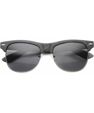 Classic Retro Wood Printed Half Frame Horn Rimmed Sunglasses 54mm Black / Smoke $12.47 Rimless