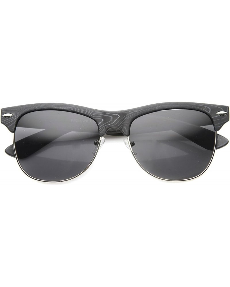 Classic Retro Wood Printed Half Frame Horn Rimmed Sunglasses 54mm Black / Smoke $12.47 Rimless