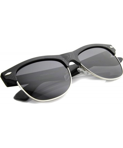 Classic Retro Wood Printed Half Frame Horn Rimmed Sunglasses 54mm Black / Smoke $12.47 Rimless