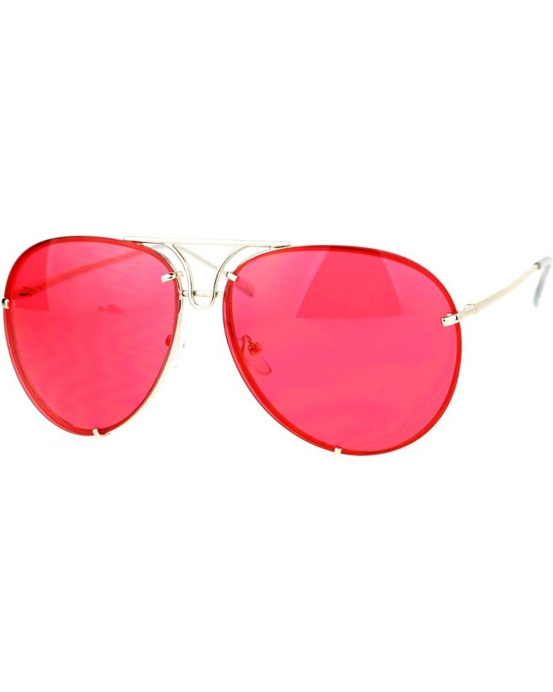 Oversized Round Aviator Sunglasses Metal Rims Behind Color Lens Spring Hinge Gold red $8.29 Aviator