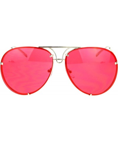 Oversized Round Aviator Sunglasses Metal Rims Behind Color Lens Spring Hinge Gold red $8.29 Aviator