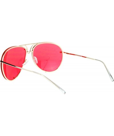 Oversized Round Aviator Sunglasses Metal Rims Behind Color Lens Spring Hinge Gold red $8.29 Aviator