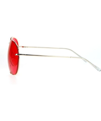 Oversized Round Aviator Sunglasses Metal Rims Behind Color Lens Spring Hinge Gold red $8.29 Aviator