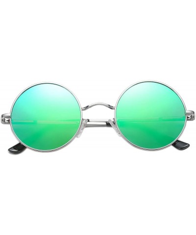 Retro Small Round Polarized Sunglasses for Women Men Circle UV400 Sun Glasses A4 Silver Frame/Green Mirror Lens $8.99 Aviator