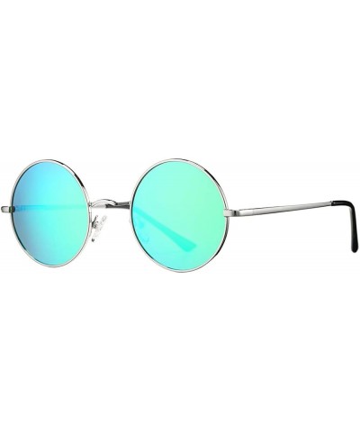 Retro Small Round Polarized Sunglasses for Women Men Circle UV400 Sun Glasses A4 Silver Frame/Green Mirror Lens $8.99 Aviator