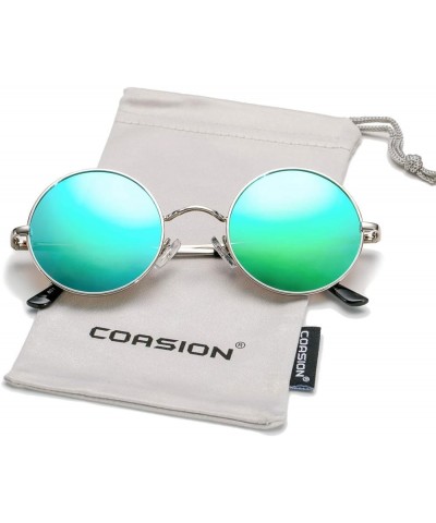 Retro Small Round Polarized Sunglasses for Women Men Circle UV400 Sun Glasses A4 Silver Frame/Green Mirror Lens $8.99 Aviator