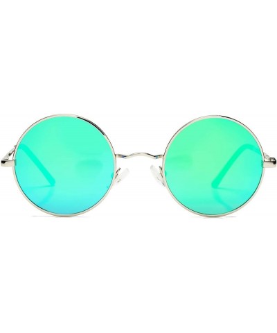 Retro Small Round Polarized Sunglasses for Women Men Circle UV400 Sun Glasses A4 Silver Frame/Green Mirror Lens $8.99 Aviator