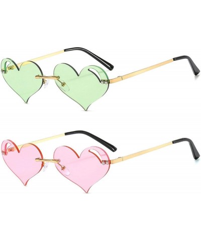 Heart Sunglasses Women Men Fashion Rimless Sunglasses Metal Frame Lovely Heart Style Irregular Sun Glasses 2pcs Green+pink $1...