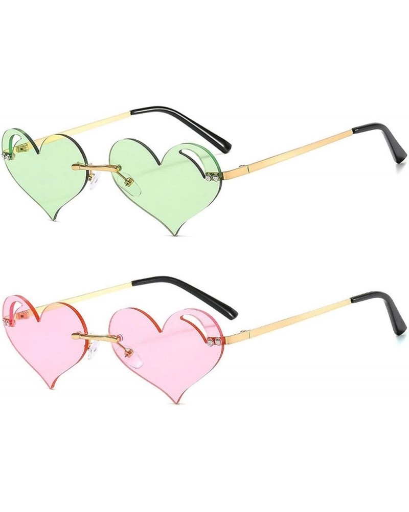 Heart Sunglasses Women Men Fashion Rimless Sunglasses Metal Frame Lovely Heart Style Irregular Sun Glasses 2pcs Green+pink $1...