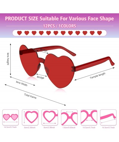 12 Pairs Heart Sunglasses for Women 12 Colors Rimless Heart Shaped Sunglasses Candy Heart Glasses for Party Favors 12 Pairs R...