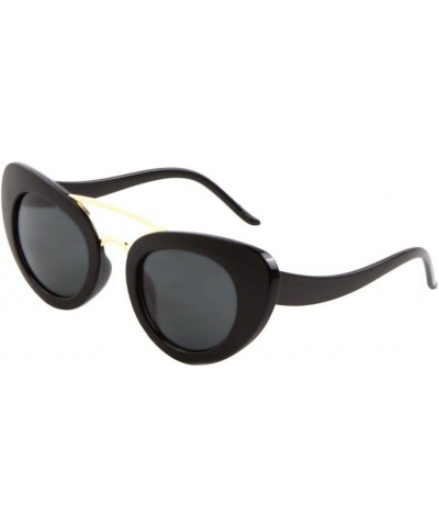 Round Lens Thick Oval Rim Curved Top Bar & Bridge Cat Eye Sunglasses Black Gold $10.35 Aviator